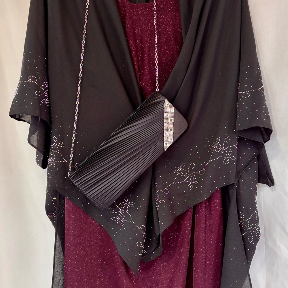 Connected Apparel Sparkling Burgundy Draped Mini Party Dress